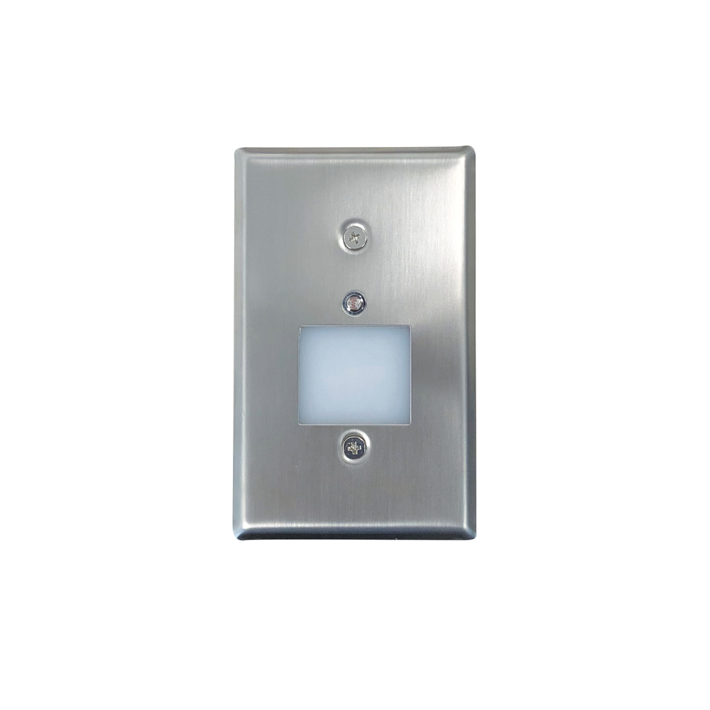 Mini LED Step Light w/ Photocell, Frosted Glass Lens Face Plate, 1W, 90+ CRI, 2700K, Brushed Nickel,