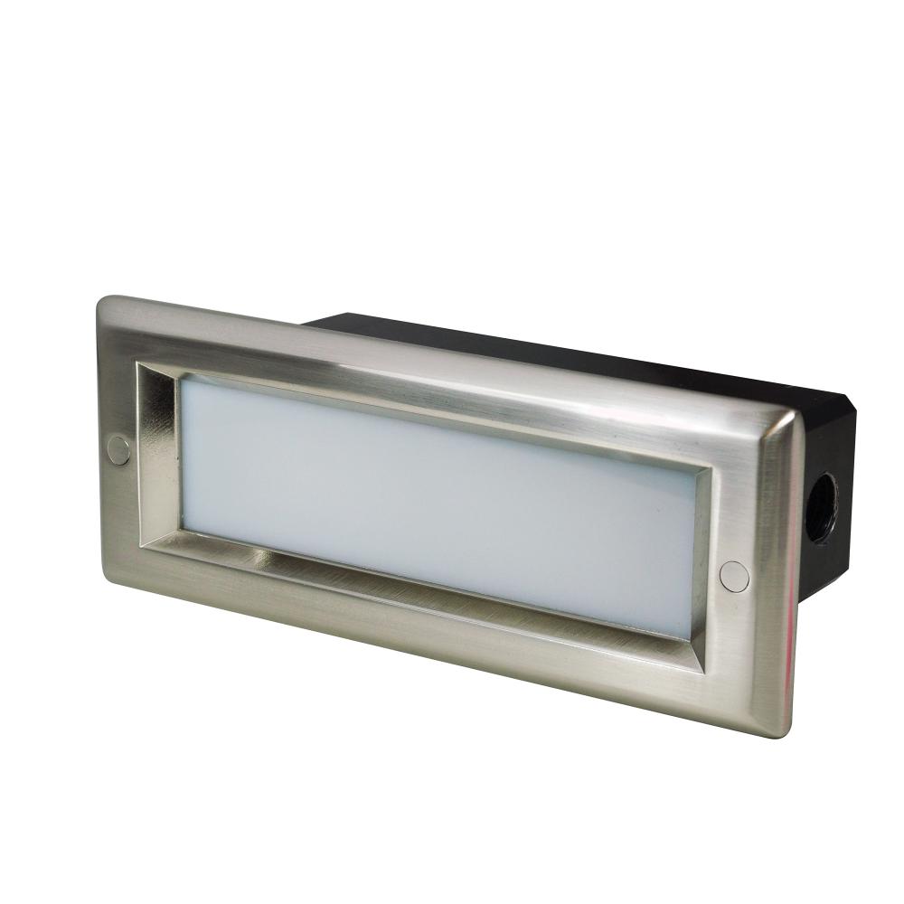 Brick Die-Cast LED Step Light w/ Frosted Lens Face Plate, 146lm, 4.6W, 3000K, Brushed Nickel,