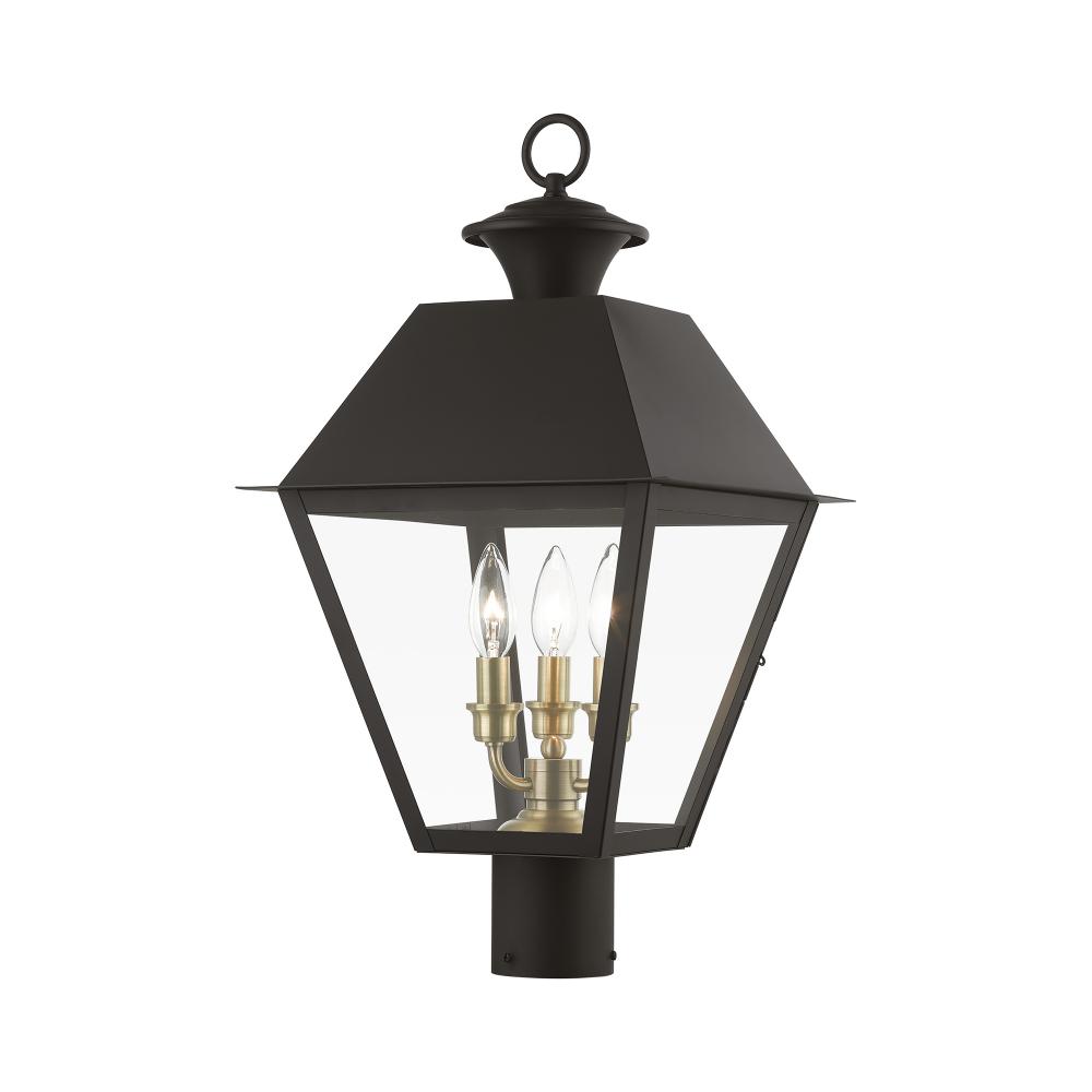 3 Light Bronze with Antique Brass Finish Cluster Outdoor Large Post Top Lantern