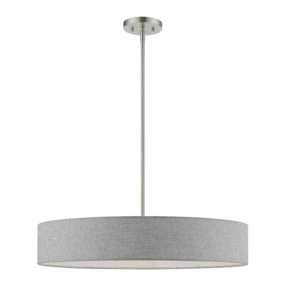 5 Light Brushed Nickel with Shiny White Accents Large Drum Pendant