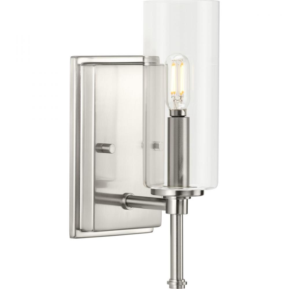 Elara Collection One-Light New Traditional Brushed Nickel Clear Glass Bath Vanity Light