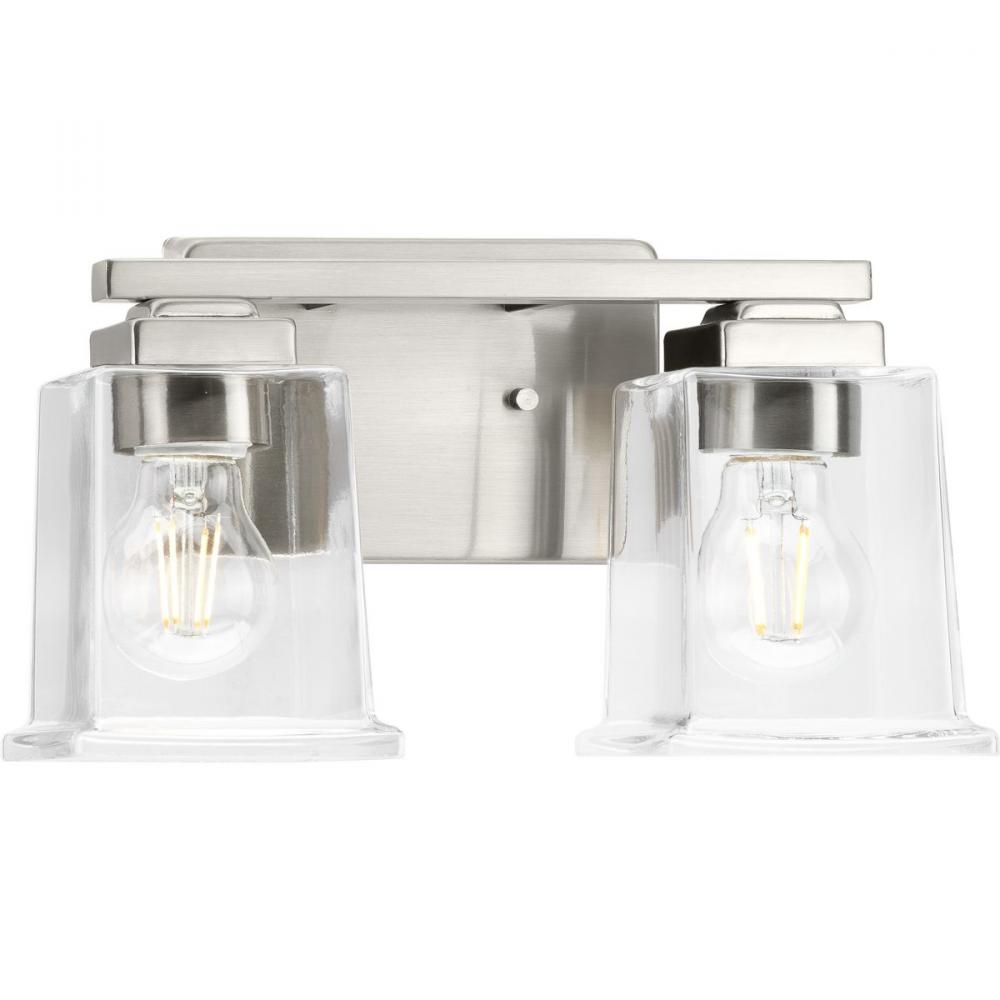 Gilmour Collection Two-Light Modern Farmhouse Brushed Nickel Clear Glass Bath Vanity Light