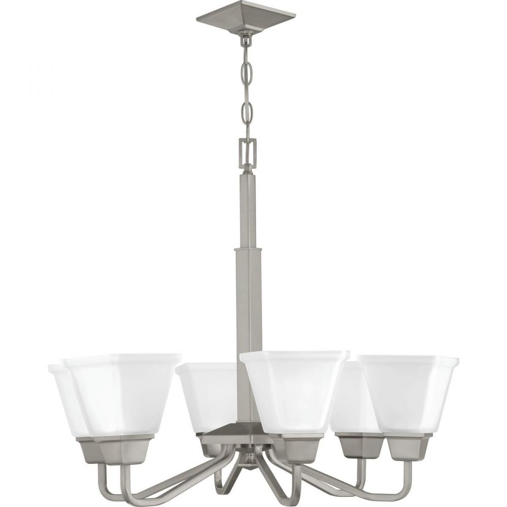 Clifton Heights Collection Six-Light Brushed Nickel Etched Glass Craftsman Chandelier Light