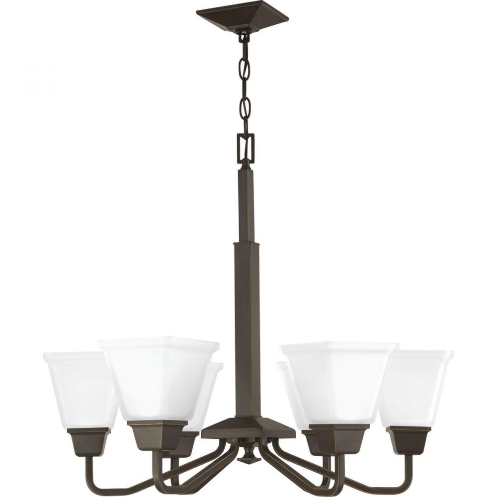 Clifton Heights Collection Six-Light Antique Bronze Etched Glass Craftsman Chandelier Light
