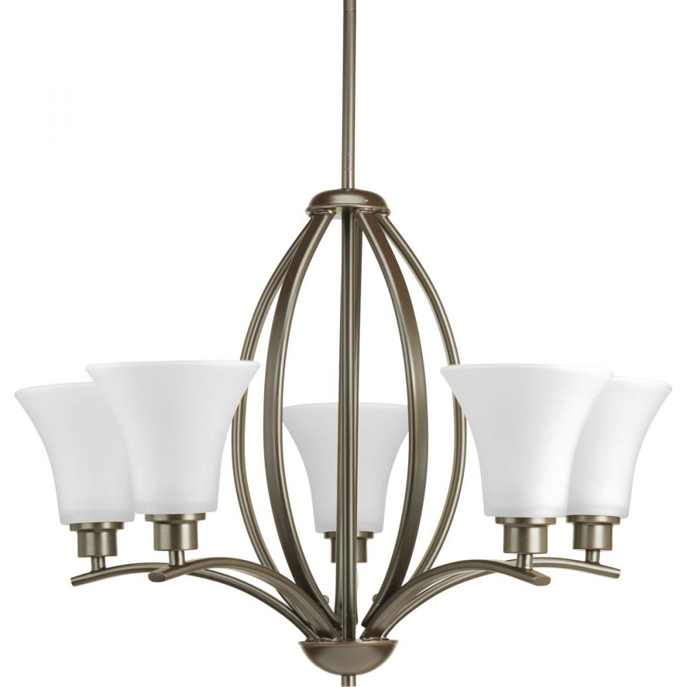 Joy Collection Five-Light Antique Bronze Etched White Glass Traditional Chandelier Light