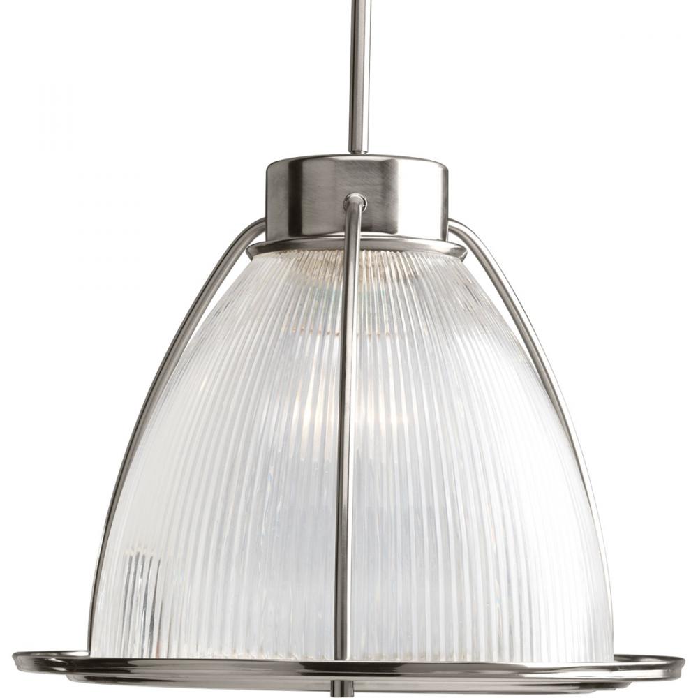 Prismatic Glass Collection One-Light Brushed Nickel Clear Prismatic Glass Coastal Mini-Pendant Light