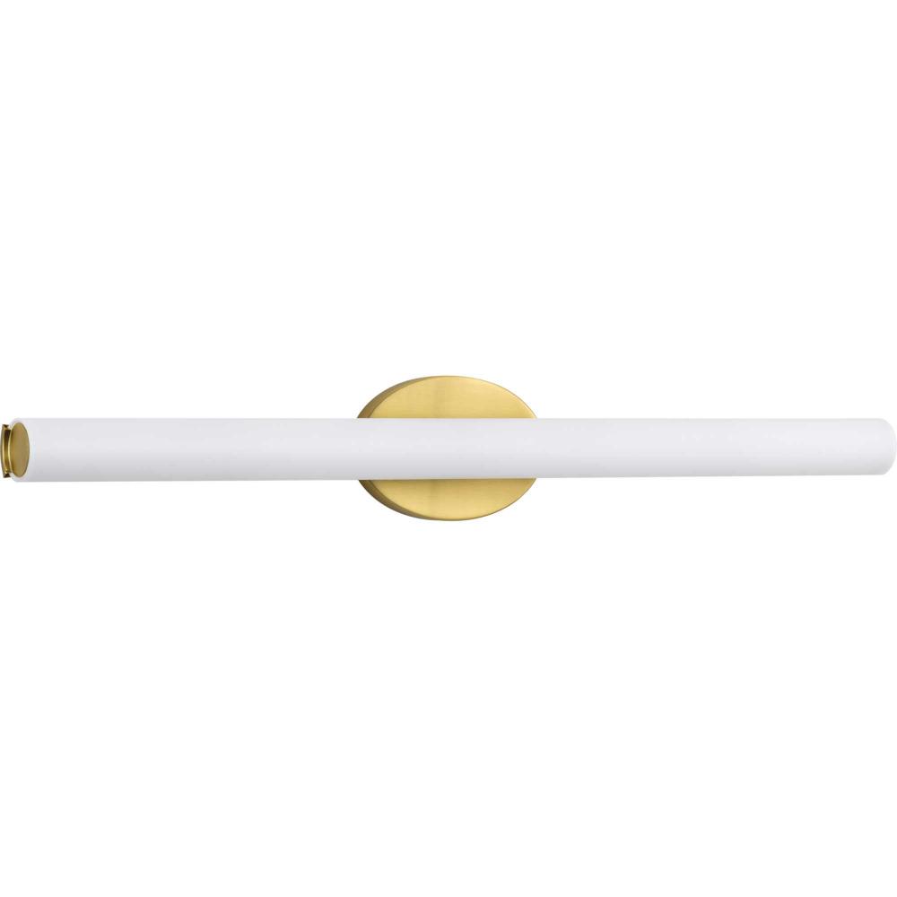 Parallel LED Collection 32" Satin Brass Etched White Glass Mid-Century Modern Bath Vanity Light