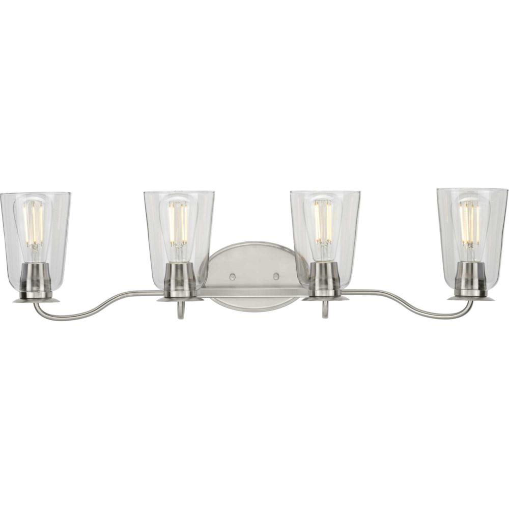 Durrell Collection Four-Light Brushed Nickel Clear Glass Coastal Bath Vanity Light