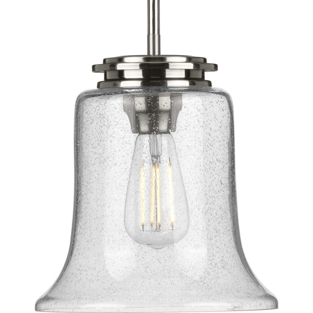 Winslett Collection One-Light Brushed Nickel Clear Seeded Glass Coastal Pendant Light