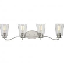 Progress P300264-009 - Durrell Collection Four-Light Brushed Nickel Clear Glass Coastal Bath Vanity Light