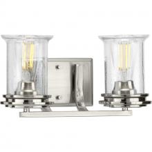 Progress P300273-009 - Winslett Collection Two-Light Brushed Nickel Clear Seeded Glass Coastal Bath Vanity Light
