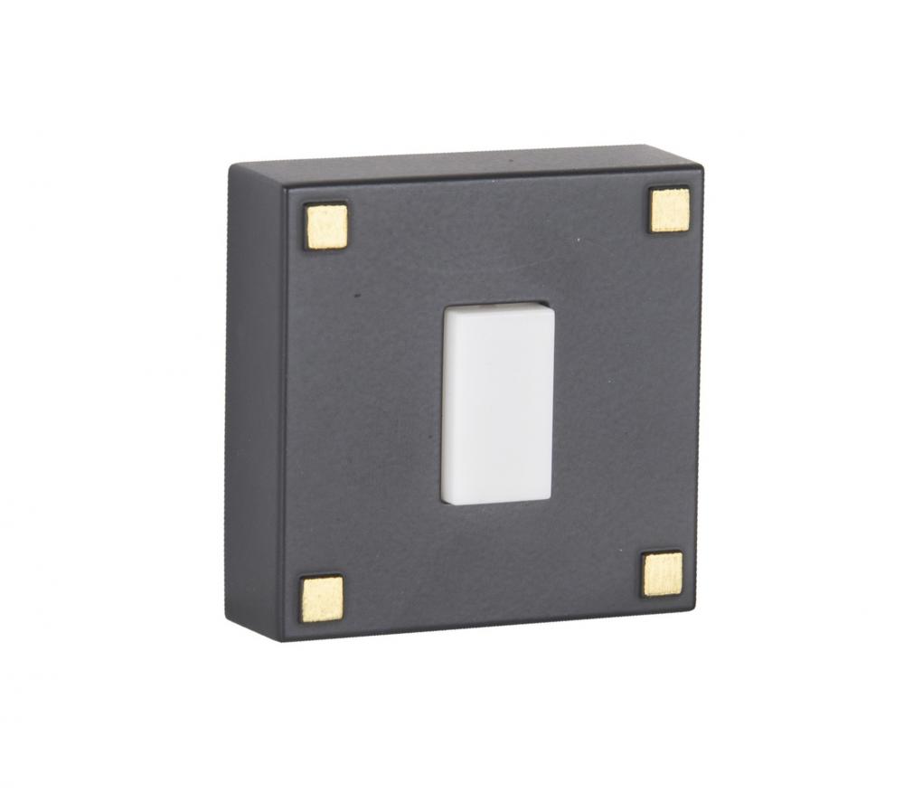 Surface Mount LED Lighted Push Button in Flat Black w/ Satin Brass Accents