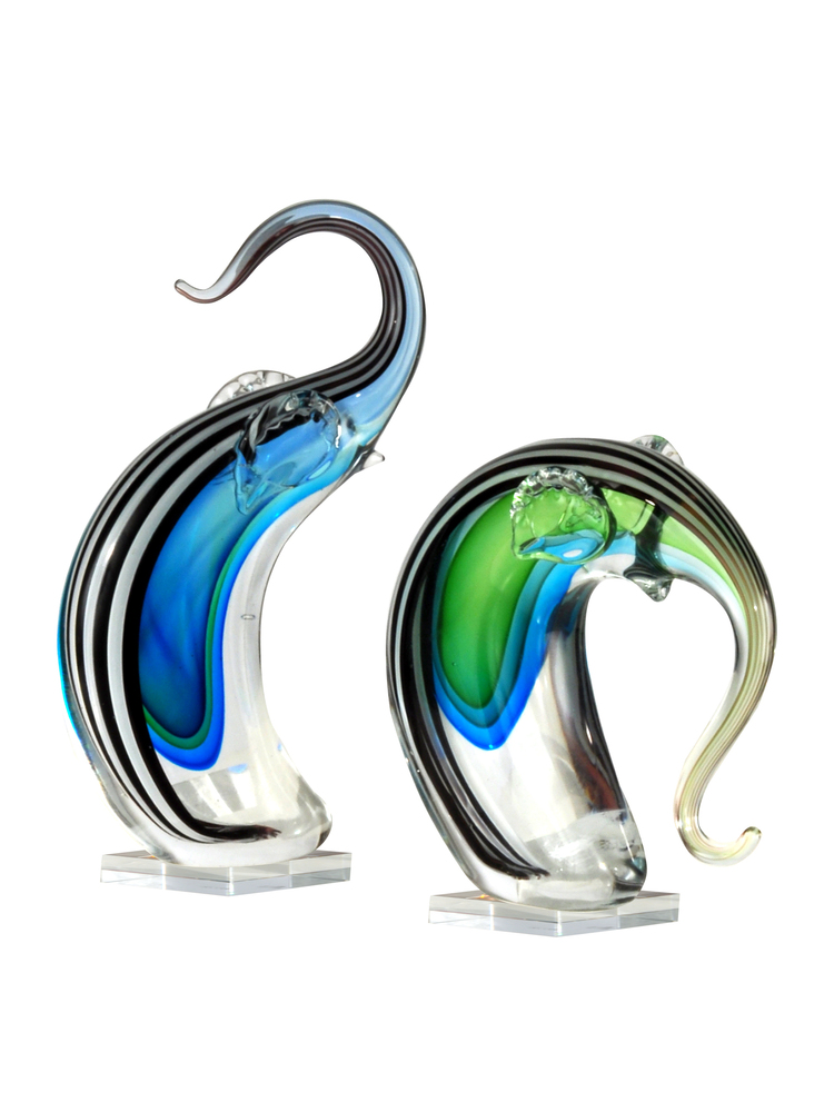 2-Piece Deco Elephant Handcrafted Art Glass Figurine
