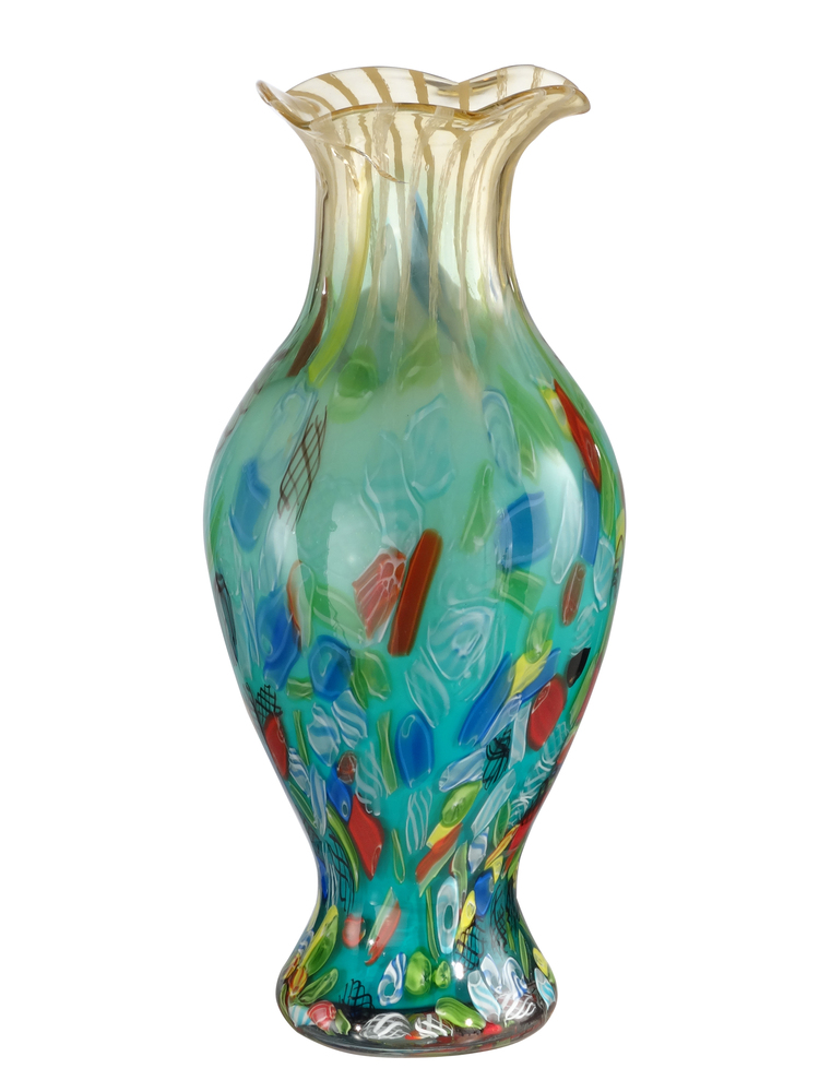 Festive Ruffle Hand Blown Art Glass Vase