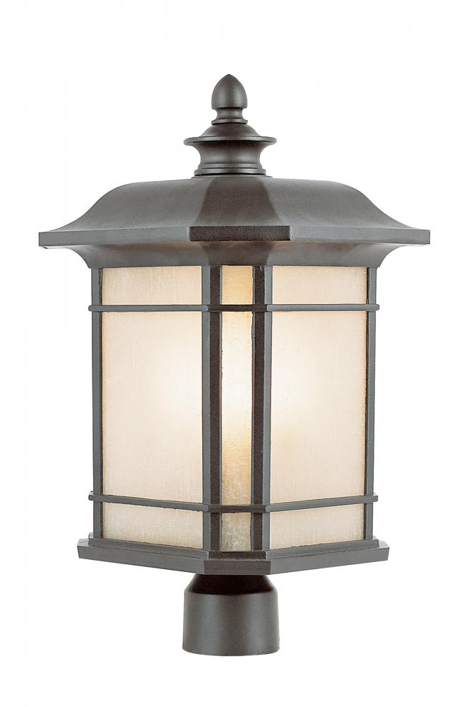 San Miguel Collection, Craftsman Style, Post Mount Lantern Head with Tea Stain Glass Windows