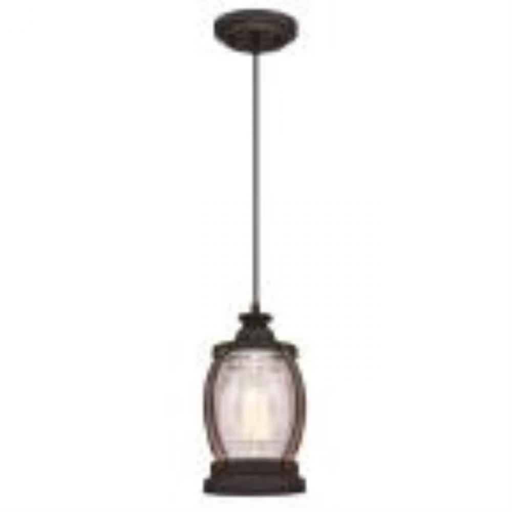 Mini Pendant Oil Rubbed Bronze Finish with Barnwood Accents Clear Seeded Glass