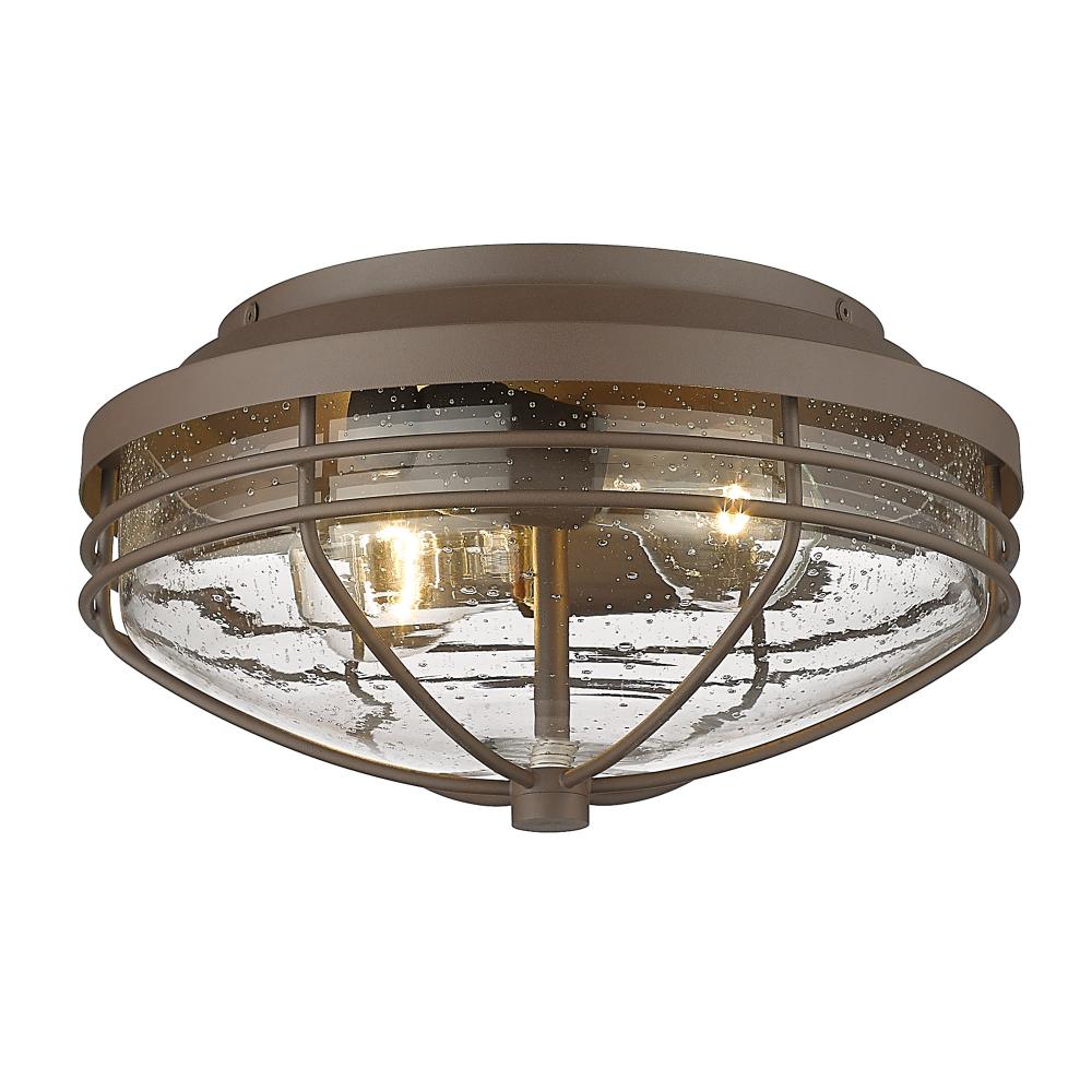 Seaport TBZ Outdoor Flush Mount in Textured Bronze with Seeded Glass