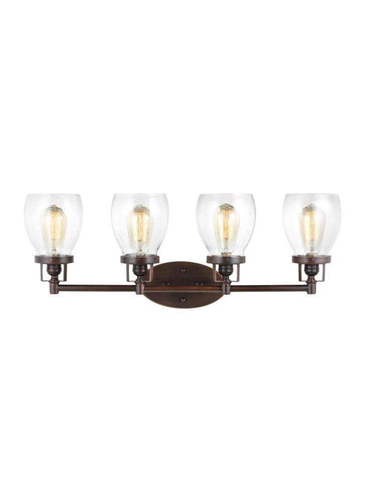 Belton transitional 4-light indoor dimmable bath vanity wall sconce in bronze finish with clear seed