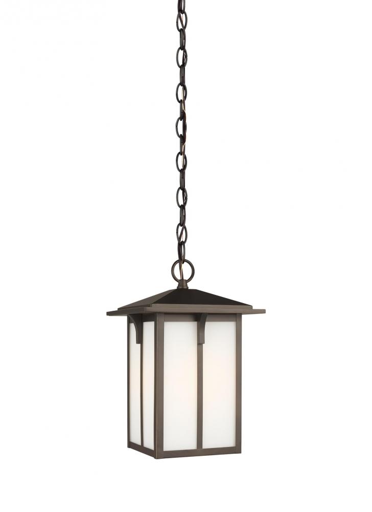 Tomek modern 1-light outdoor exterior ceiling hanging pendant in antique bronze finish with etched w