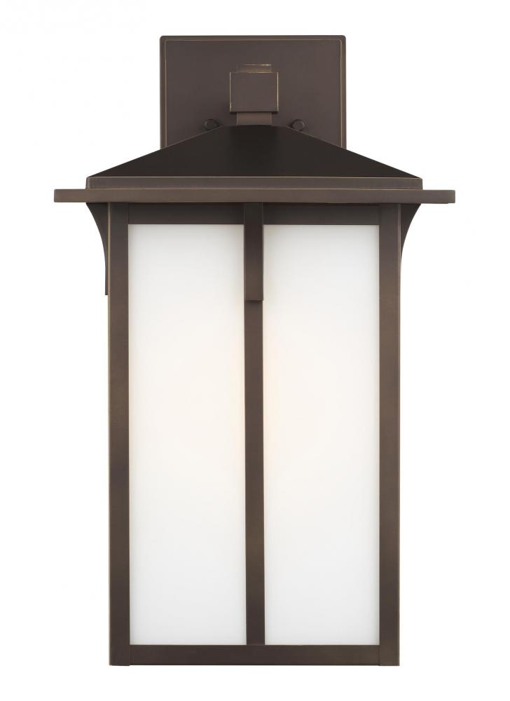 Tomek modern 1-light outdoor exterior large wall lantern sconce in antique bronze finish with etched