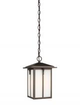 Generation Lighting 6252701-71 - Tomek modern 1-light outdoor exterior ceiling hanging pendant in antique bronze finish with etched w
