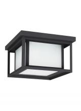 Generation Lighting 79039EN3-12 - Hunnington contemporary 2-light LED outdoor exterior ceiling flush mount in black finish with etched