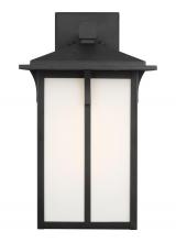 Generation Lighting 8752701-12 - Tomek modern 1-light outdoor exterior large wall lantern sconce in black finish with etched white gl