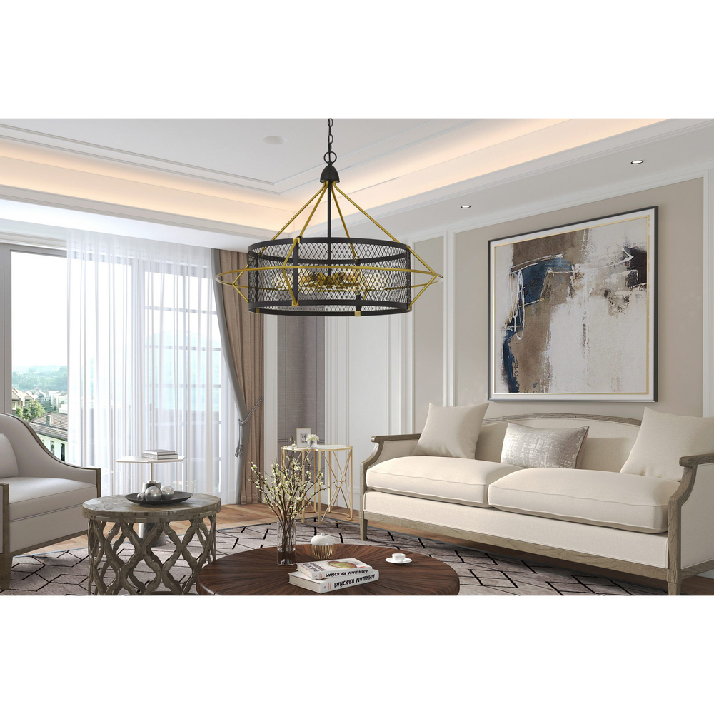60W X Caserta Metal Chandelier With Mesh Shade (Edison Bulbs Not included)  FX-3696-6 Dunker Electric Supply  Lighting Center