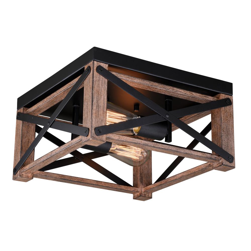 Colton 12-in Flush Mount Ceiling Light Rustic Oak and Noble Bronze