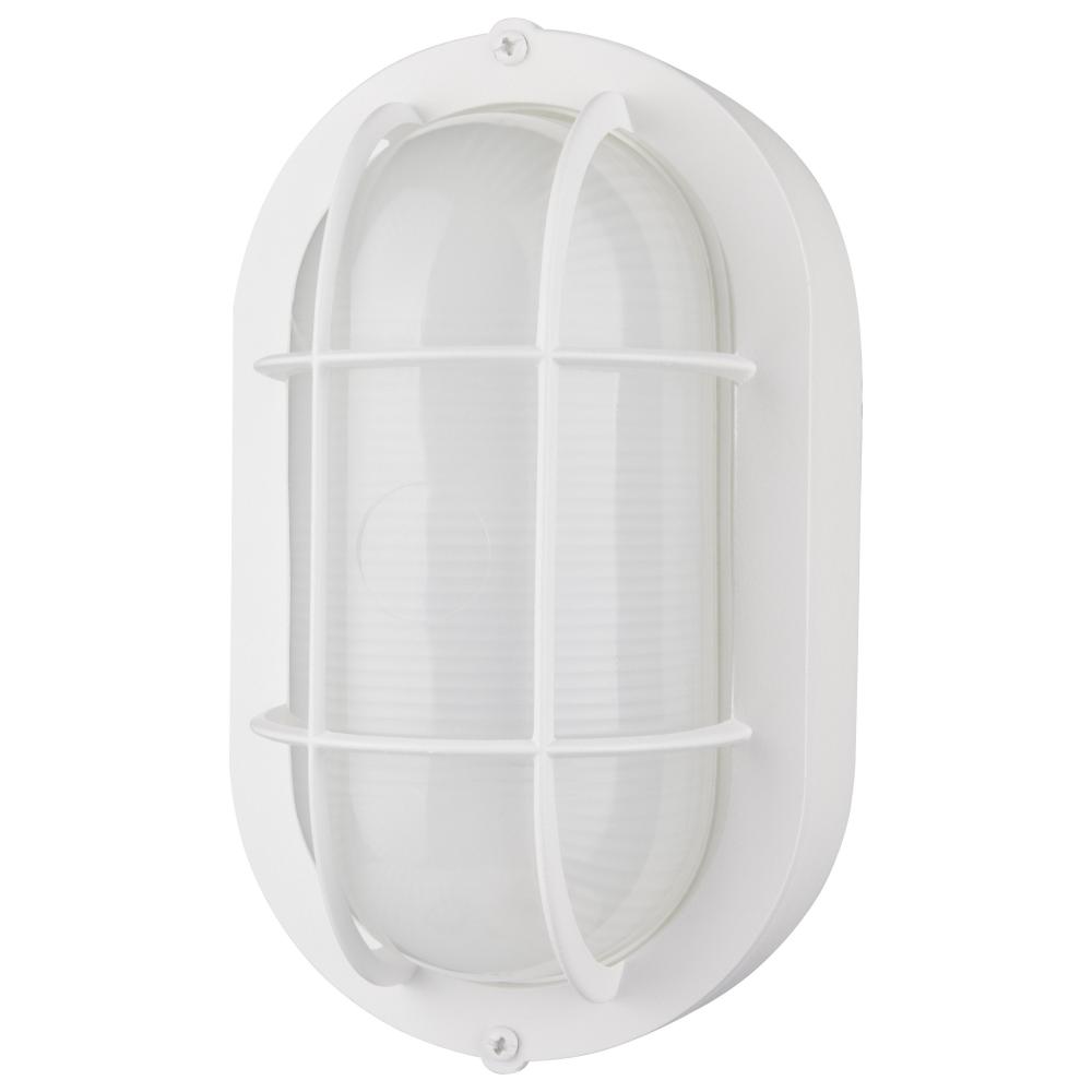 LED Small Oval Bulk Head Fixture; White Finish with White Glass