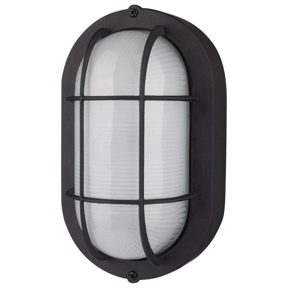 LED Small Oval Bulk Head Fixture; Black Finish with White Glass