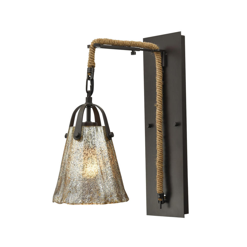 Hand Formed Glass 1-Light Wall Lamp in Oiled Bronze with Mercury Glass