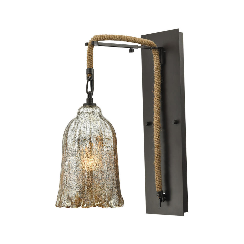 Hand Formed Glass 1-Light Wall Lamp in Oiled Bronze with Mercury Glass