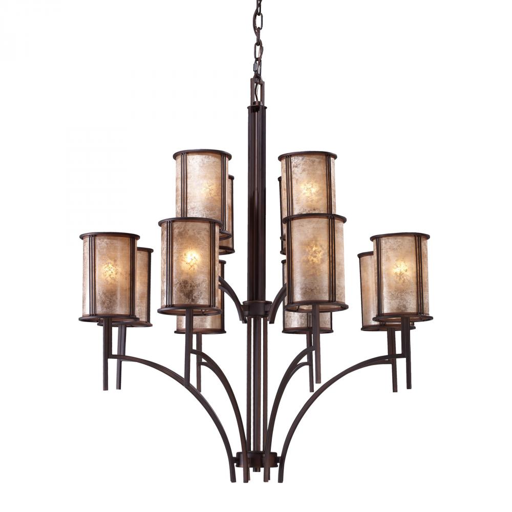 Barringer 8+4-Light Chandelier in Aged Bronze with Tan Mica Shades