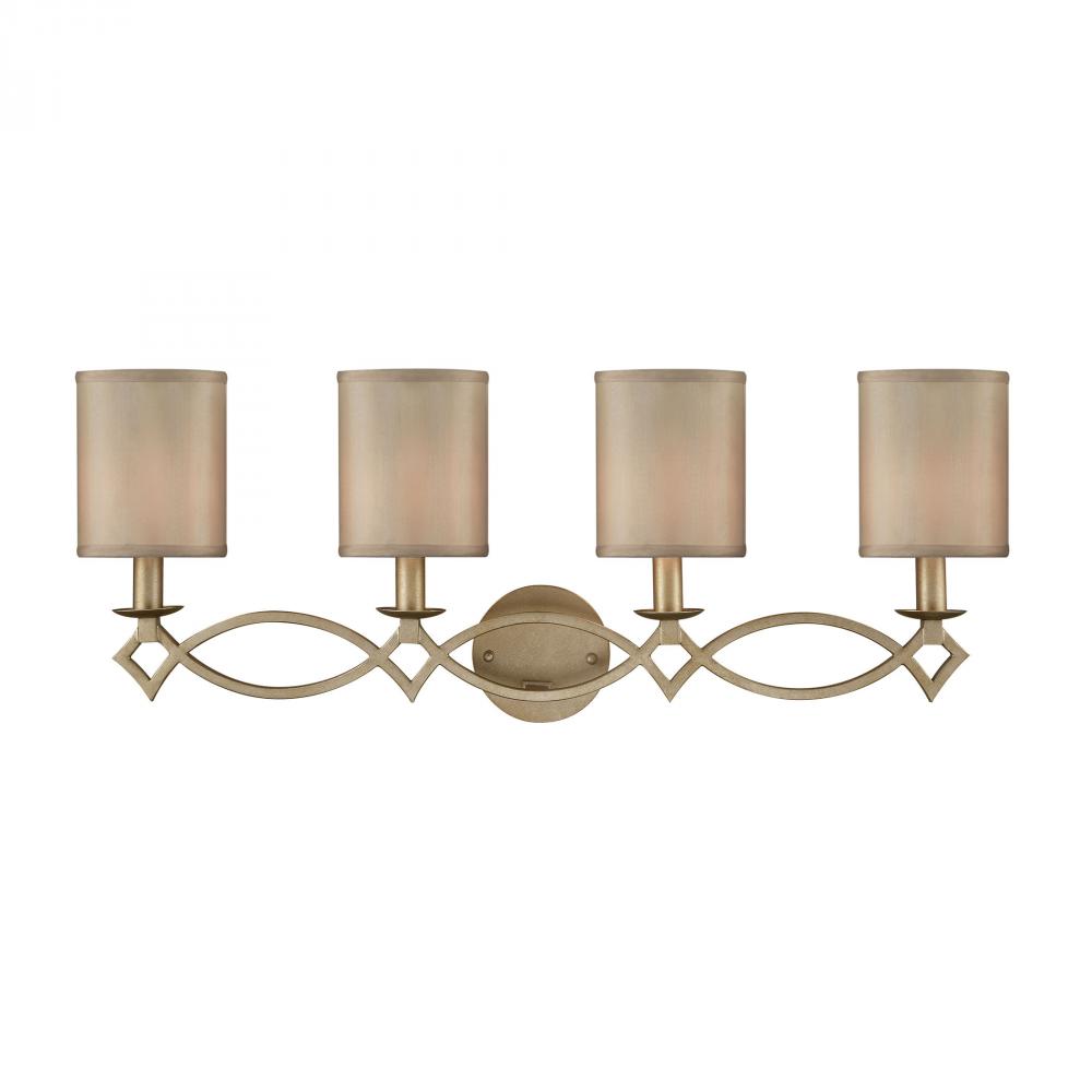 Estonia 4-Light Vanity Lamp in Aged Silver with Beige Fabric Half-Shades