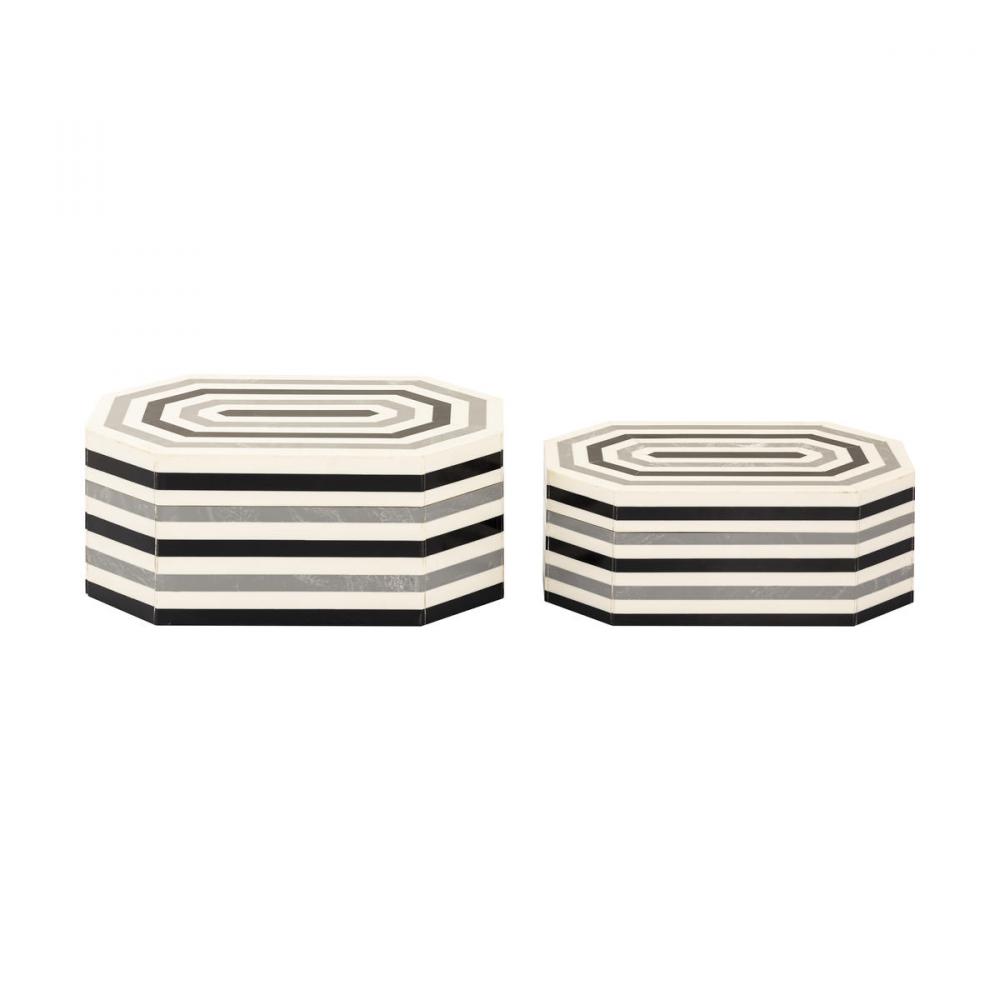 Octagonal Striped Box - Set of 2 White (2 pack)