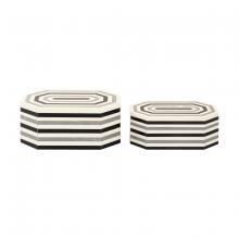 ELK Home H0807-9768/S2 - Octagonal Striped Box - Set of 2 White (2 pack)