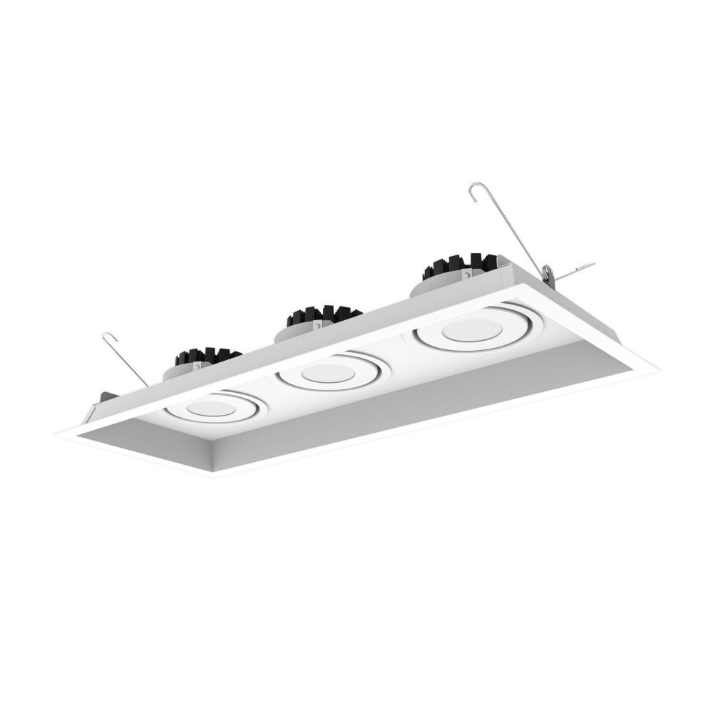 Three-Head Flanged LED Multiple Lighting Trim, 2500lm per Head w/ Flood Optic, 3000K, Regressed