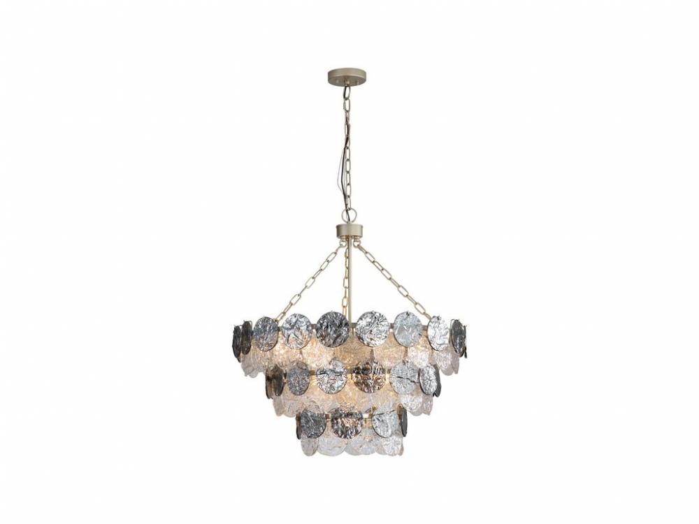 Cascada 3 Tier - 11 Light Pendant in Aegean Silver with Smoke Plated Glass Shade