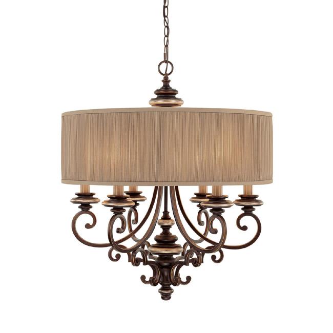 Six Light Champagne Bronze Drum Shade Chandelier