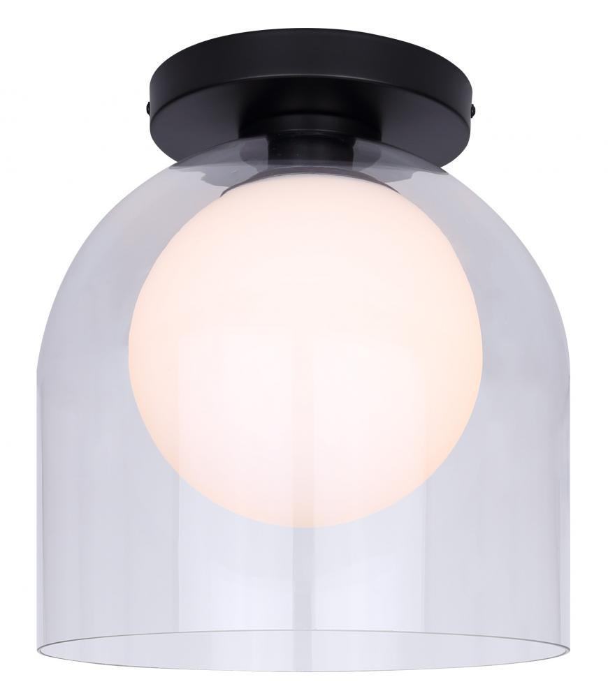 PELIA 1-Light 60-Watt Modern Black Flush Mount with Clear and Frosted Glass Shades for Entryway